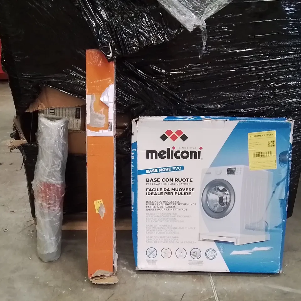 PALLET OF ASSORTED HOUSEHOLD GOODS AND PRODUCTS TO INCLUDE;RETRACTABLE SAFETY GATE,MAT,WASHING MACHINE RAISER