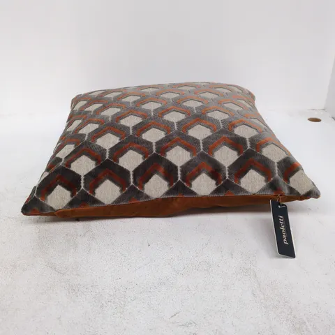 PAOLETTI LEDBURY 45X45 FEATHER CUSHION – GINGER/GREY, GEOMETRIC PATTERN