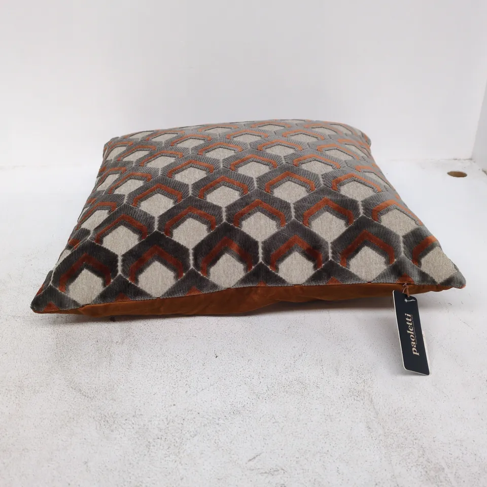 PAOLETTI LEDBURY 45X45 FEATHER CUSHION – GINGER/GREY, GEOMETRIC PATTERN