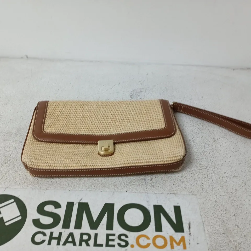WOVEN STRAW HANDBAG WITH BROWN TRIM