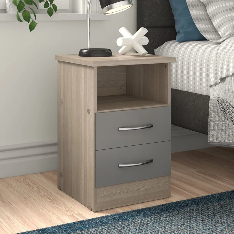 ARJONA 2 DRAWER BEDSIDE TABLE - GREY