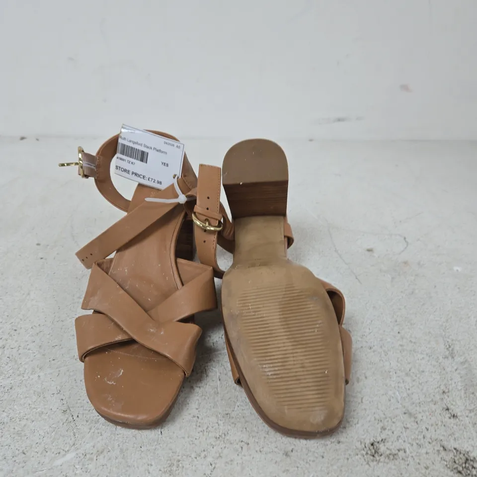 RUTH LANGFORD WOMEN'S TAN CROSS-STRAP BLOCK HEEL SANDALS – EU SIZE 40