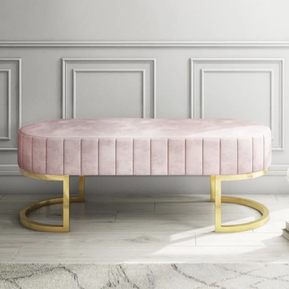 SAFINA STOOL SOFT FABRIC IN PINK WITH GOLD LEG