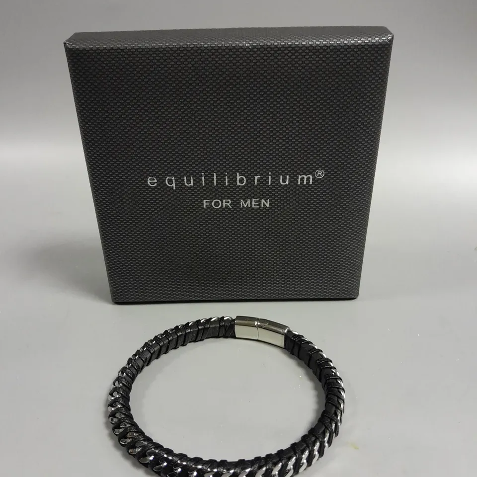 EQUILIBRIUM MENS LEATHER CHAIN BRACELET 