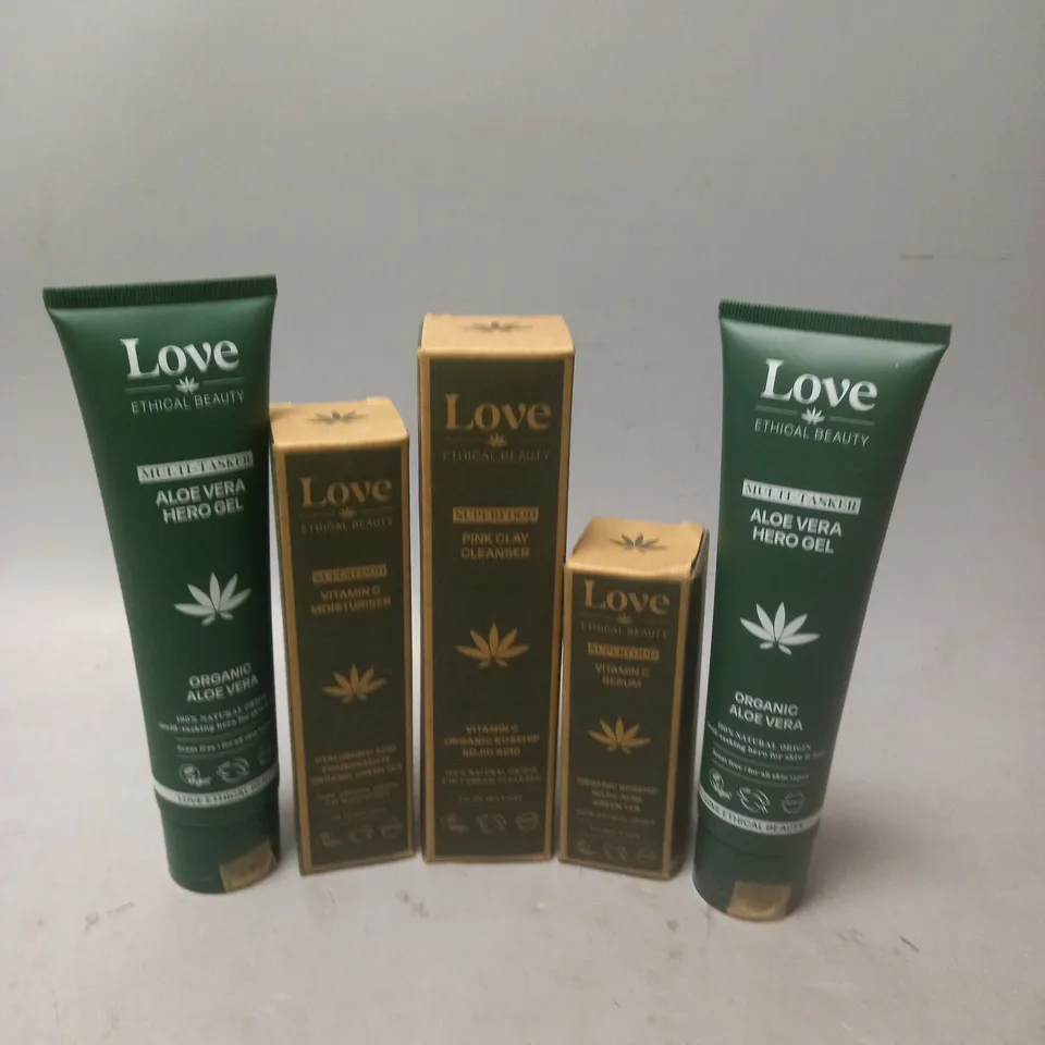 LOT OF 5 ETHICAL BEAUTY SKIN CARE PRODUCTS TO INCLUDE VITAMIN C SERUM, PINK CLAY CLEANSER AND MOISTURISER