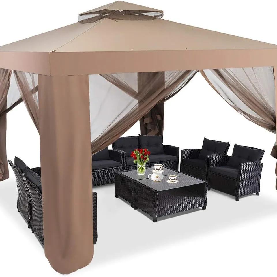 BOXED COSTWAY CANOPY GAZEBO TENT SHELTER GARDEN LAWN PATIO WITH MOSQUITO NETTING - BEIGE 
