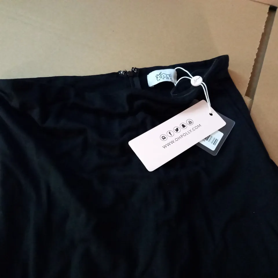 OH POLLY STRAPLESS FLARED HEM JUMPSUIT IN BLACK - UK 12