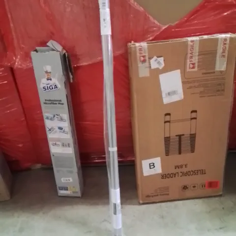 PALLET OF ASSORTED HOUSEHOLD GOODS AND PRODUCTS TO INCLUDE;LADDERS,MOP,FILN 