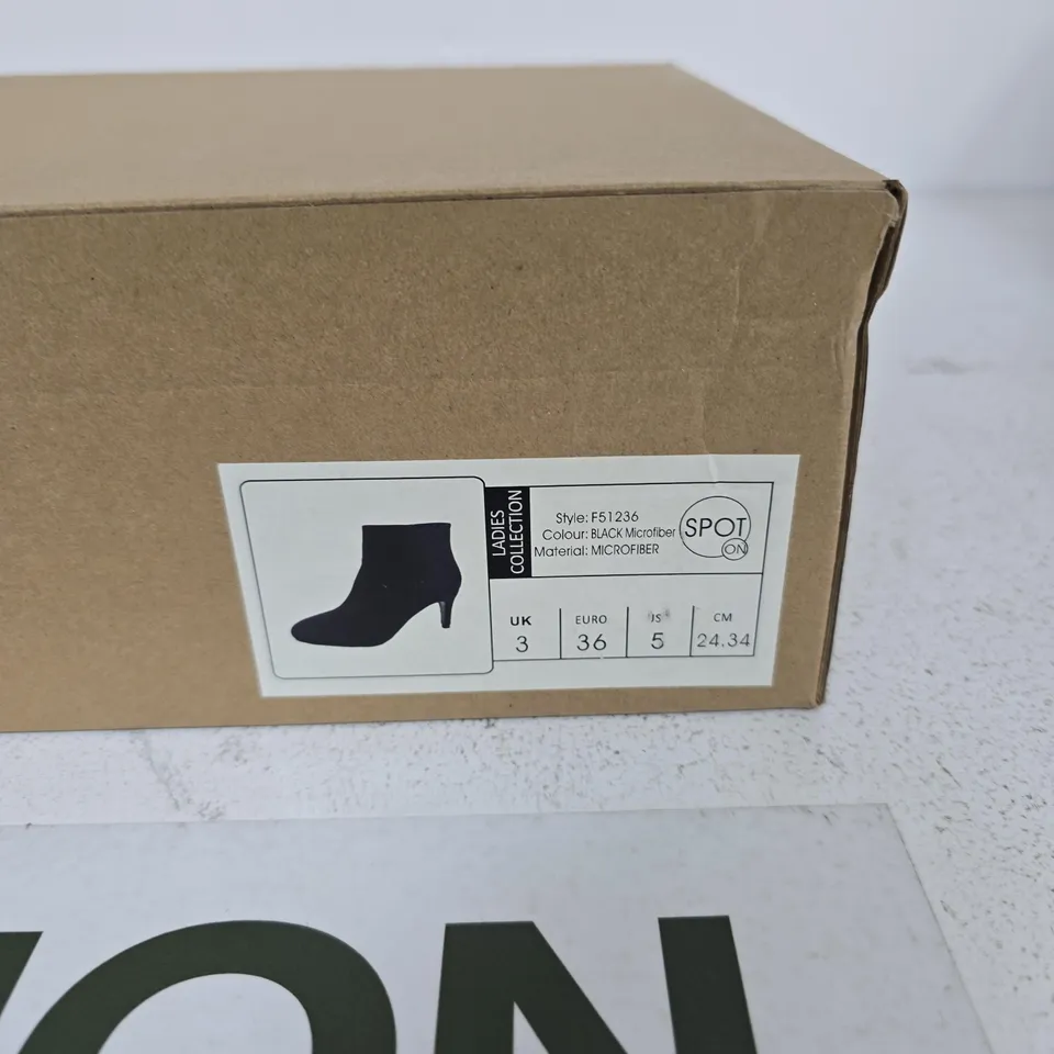 SPOT ON WOMEN’S ANKLE BOOTS – BLACK MICROFIBER, UK 3 (EU 36)