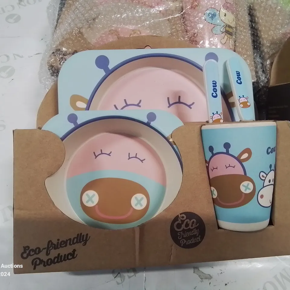 12 SETS OF CHILDREN'S ECO FRIENDLY PLATE, BOWL, CUP AND CUTLERY SETS