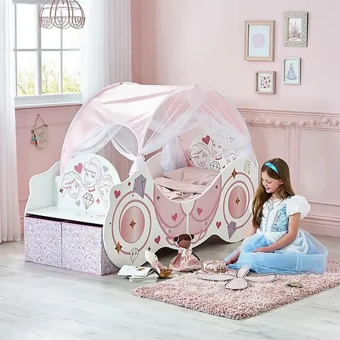 BOXED DISNEY PRINCESS CARRIAGE TODDLER BED WITH CANOPY (2 BOXES)
