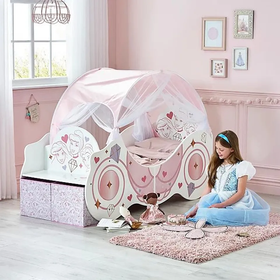 BOXED DISNEY PRINCESS CARRIAGE TODDLER BED WITH CANOPY (2 BOXES) RRP £280