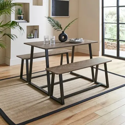 BOXED MAVEN DINING BENCH SET RUSTIC WOOD PARQUET