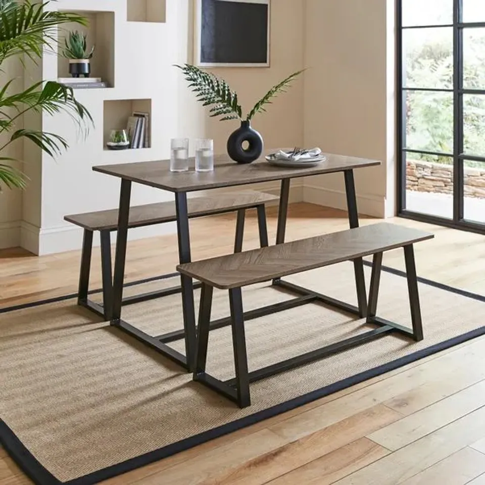 BOXED MAVEN DINING BENCH SET RUSTIC WOOD PARQUET