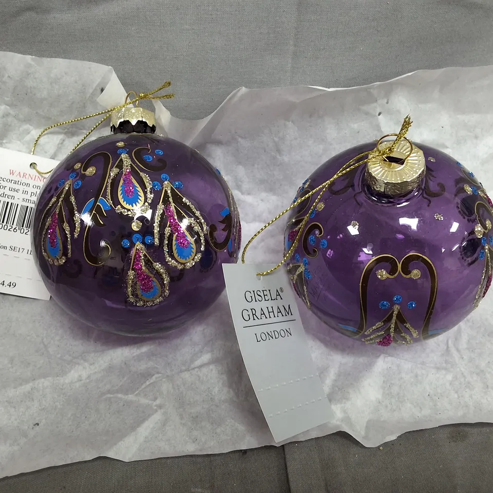 SET OF 12 GISELA GRAHAM CLEAR PURPLE DECORATIVE TREE BAUBLES