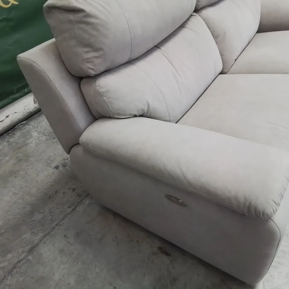 QUALITY ITALIAN DESIGNER PATRIZIO POWER RECLINING THREE SEATER SOFA FAWN FABRIC