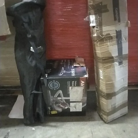 PALLET OF ASSORTED HOUSEHOLD GOODS AND PRODUCTS TO INCLUDE; CAMPING ACCESSORIES, HOOVER, BOXED FURNITURE ETC
