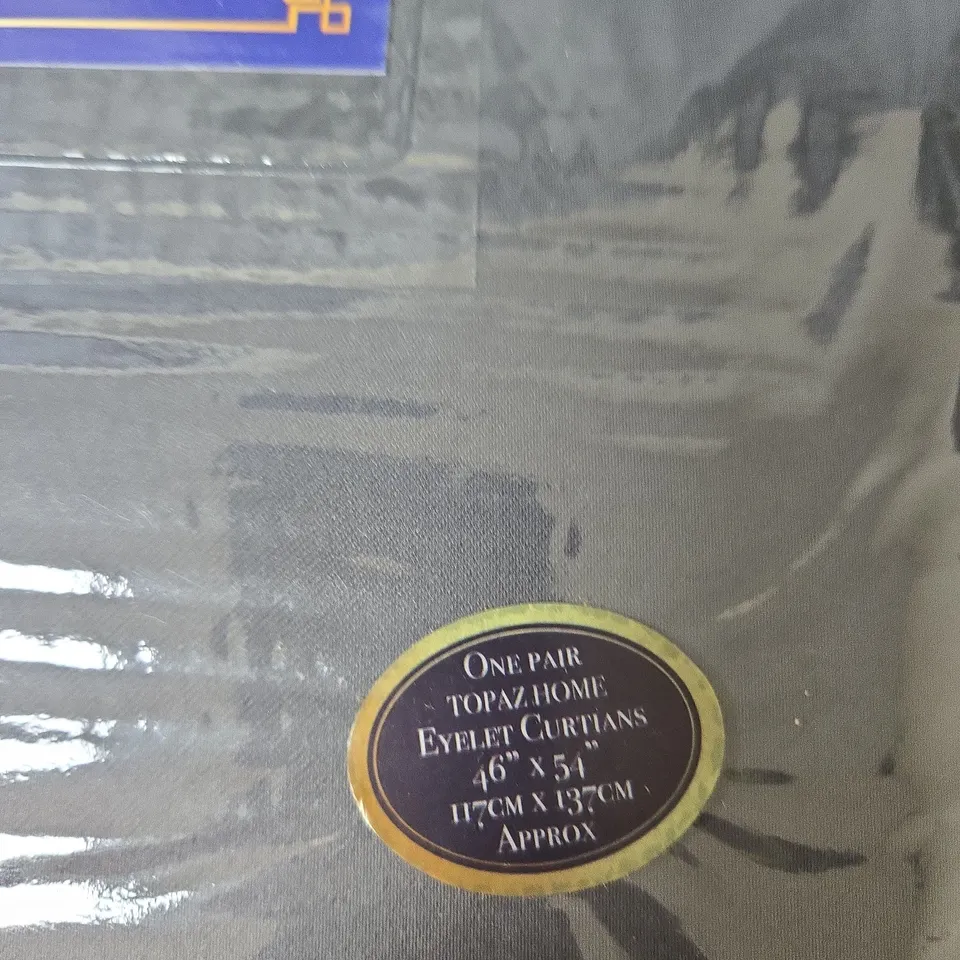 BOX OF APPROXIMATELY 10 X TOPAZ EYELET CURTAINS – SILKY FEEL BLACKOUT READY MADE, 46 X 54 INCHES (117 X 137 CM)