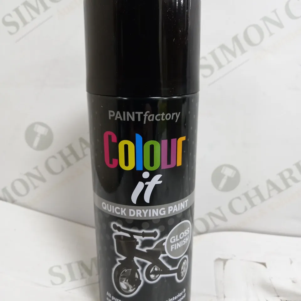 BOX OF 12 PAINT FACTORY COLOUR IT JET BLACK SPRAY PAINT
