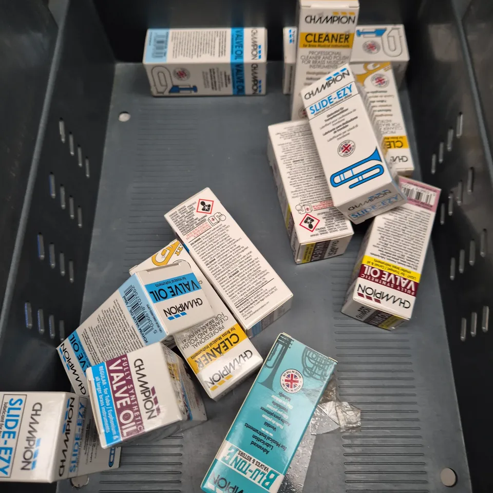 APPROXIMATELY 15 CHAMPION MUSICAL INSTRUMENT PRODUCTS TO INCLUDE CLEANER - VALVE OIL AND LUBRICANT