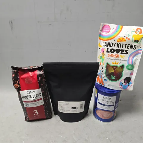 APPROXIMATELY 12 ASSORTED FOOD & DRINK ITEMS TO INCLUDE - TESCO HOUSE BLEND , CANDY KITTENS , DRINKING CHOCOLATE ETC