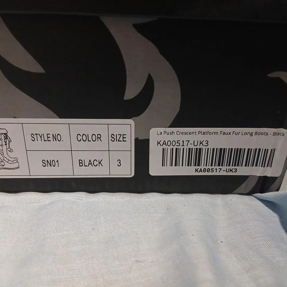 KOI X THE TWIGHLIGHT SAGA LA PUSH CRESCENT PLATFORM FAUX FUR LONG BOOTS - BLACK, UK6 (SN01)