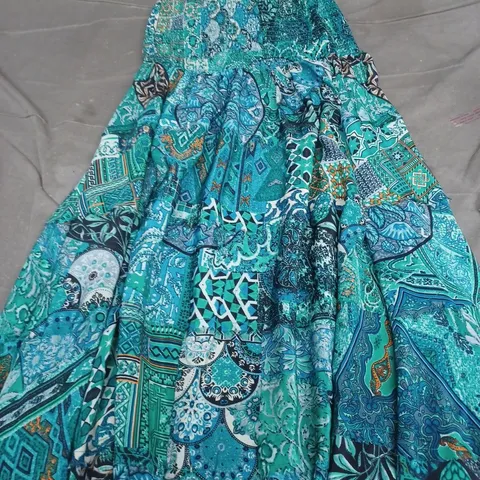 CHILLI & CHARM TIERED HALTER NECK DRESS - BLUE, UK SIZE ONE