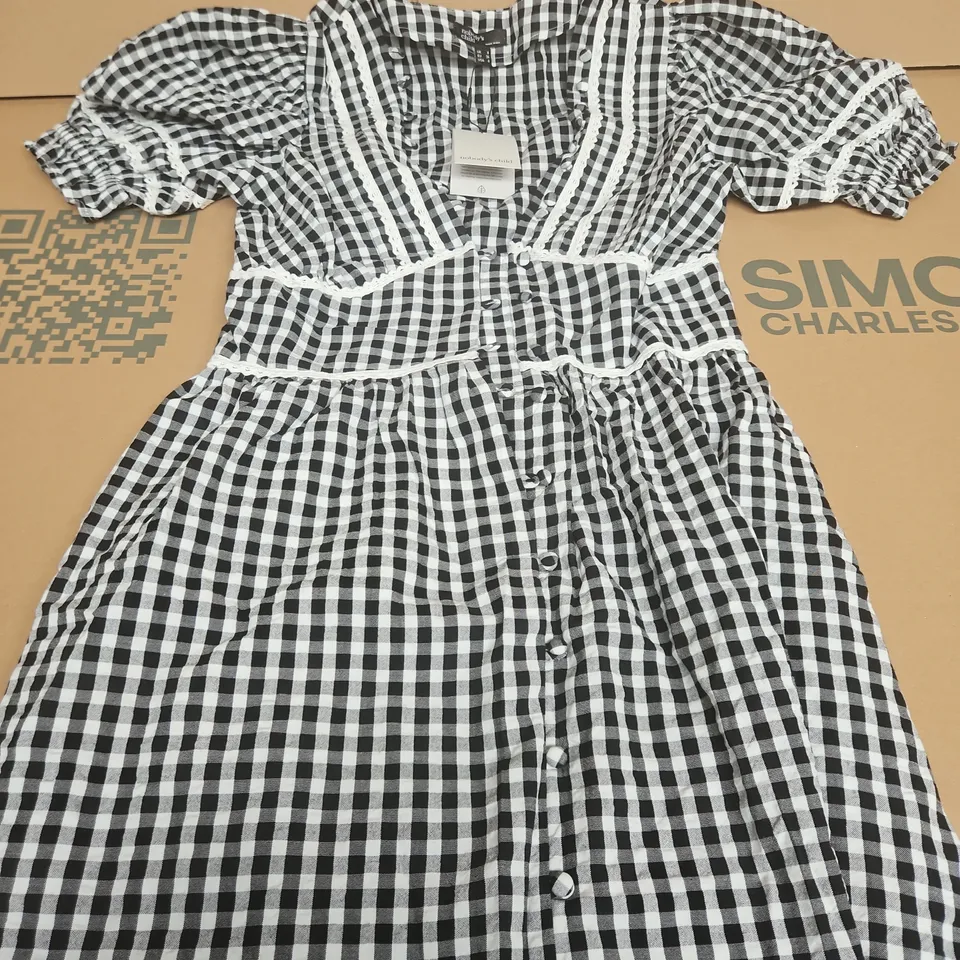 NOBODY'S CHILD BLACK & WHITE GINGHAM DRESS, UK 8 