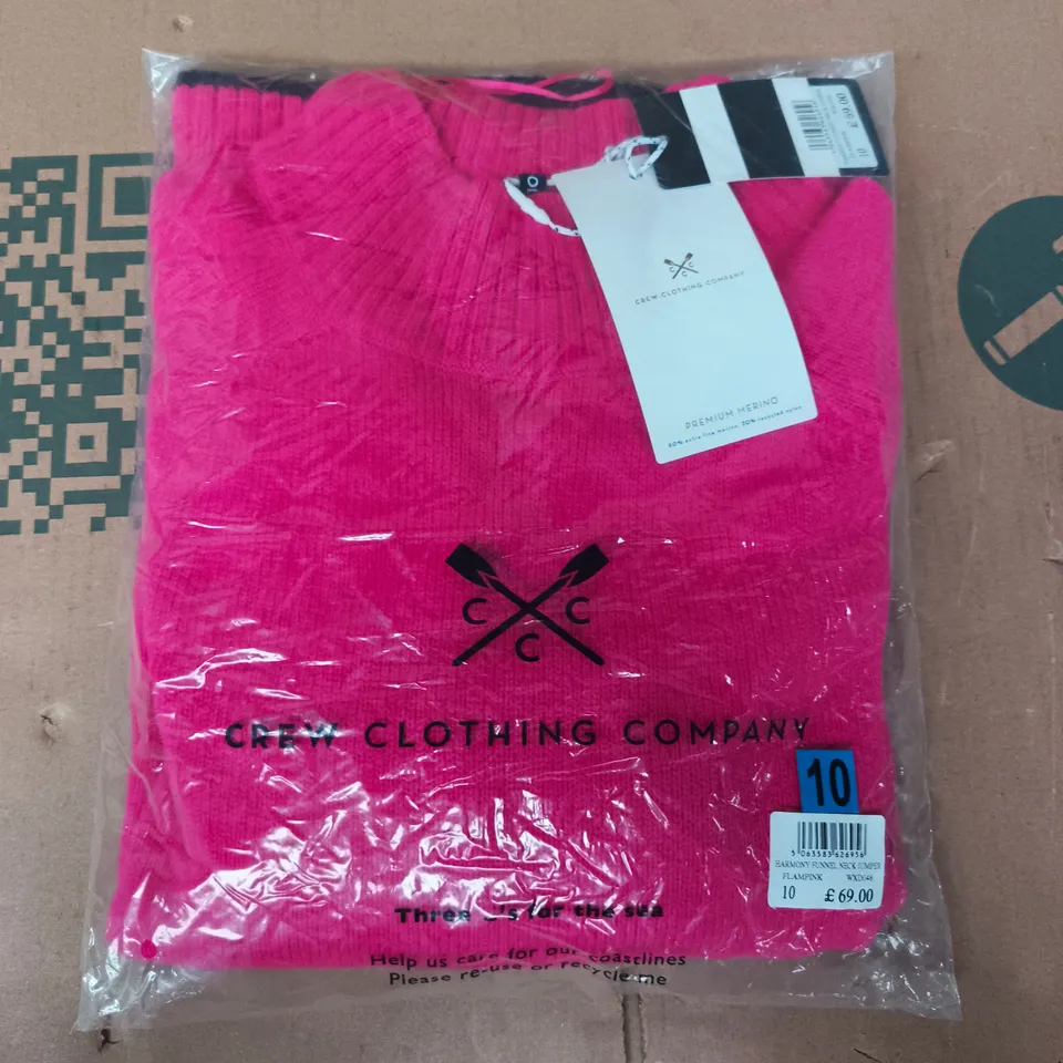 BAGGED CREW CLOTHING COMPANY HARMONY FUNNEL NECK JUMPER IN PINK SIZE 10