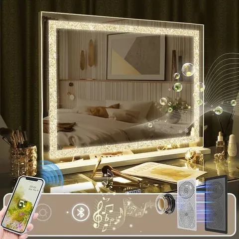 BOXED FENCHILIIN LARGE HOLLYWOOD MAKEUP MIRROR WITH LIGHTS AND CRYSTAL FINISH, WHITE 80X58 CM