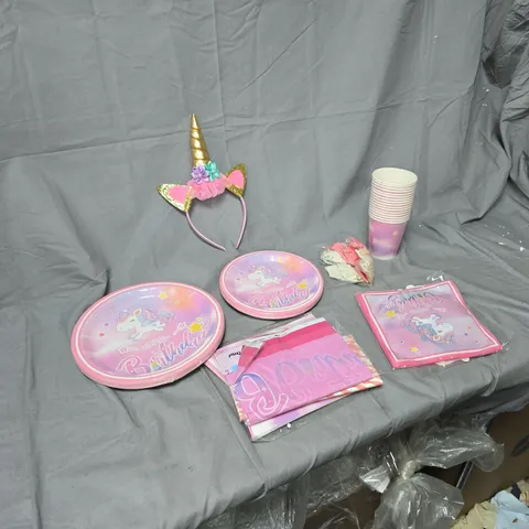 UNICORN PARTY TABLEWARE SET – PLATES, CUPS, NAPKINS & HEADBAND (PINK)