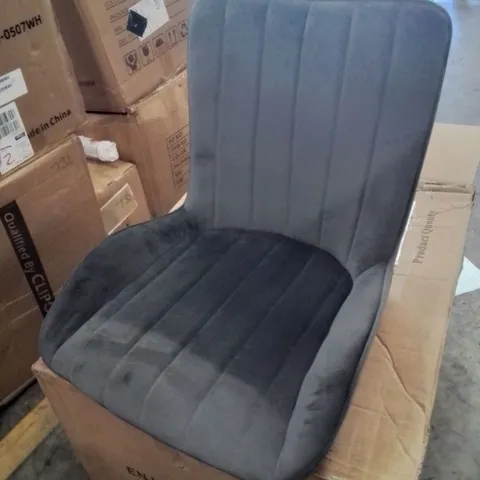 BOXED SET OF TWO MYRA MID CENTURY GREY VELVET MODERN DINING CHAIRS