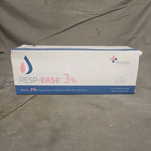 BOX OF APPROXIMATELY 20 RESP-EASE 3% STERILE HYPERTONIC SODIUM CHLORIDE SOLUTION – 60X4ML 