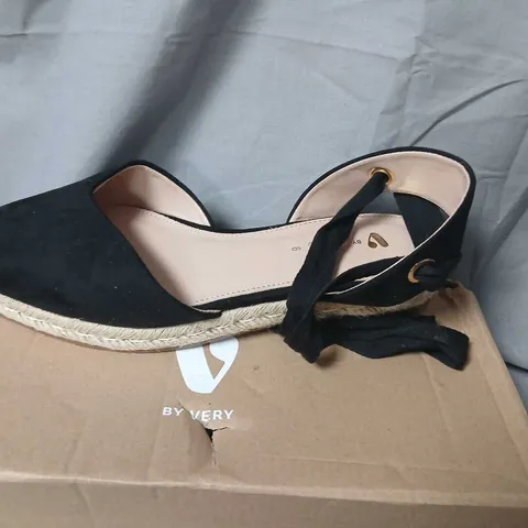 BY VERY WOMEN'S BLACK ESPADRILLE WEDGE SANDALS – ANKLE-TIE, UK SIZE 6