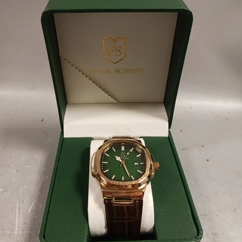 MENS FRANK SCHMIDT WATCH – TEXTURED DIAL WITH DATE – LEATHER STRAP