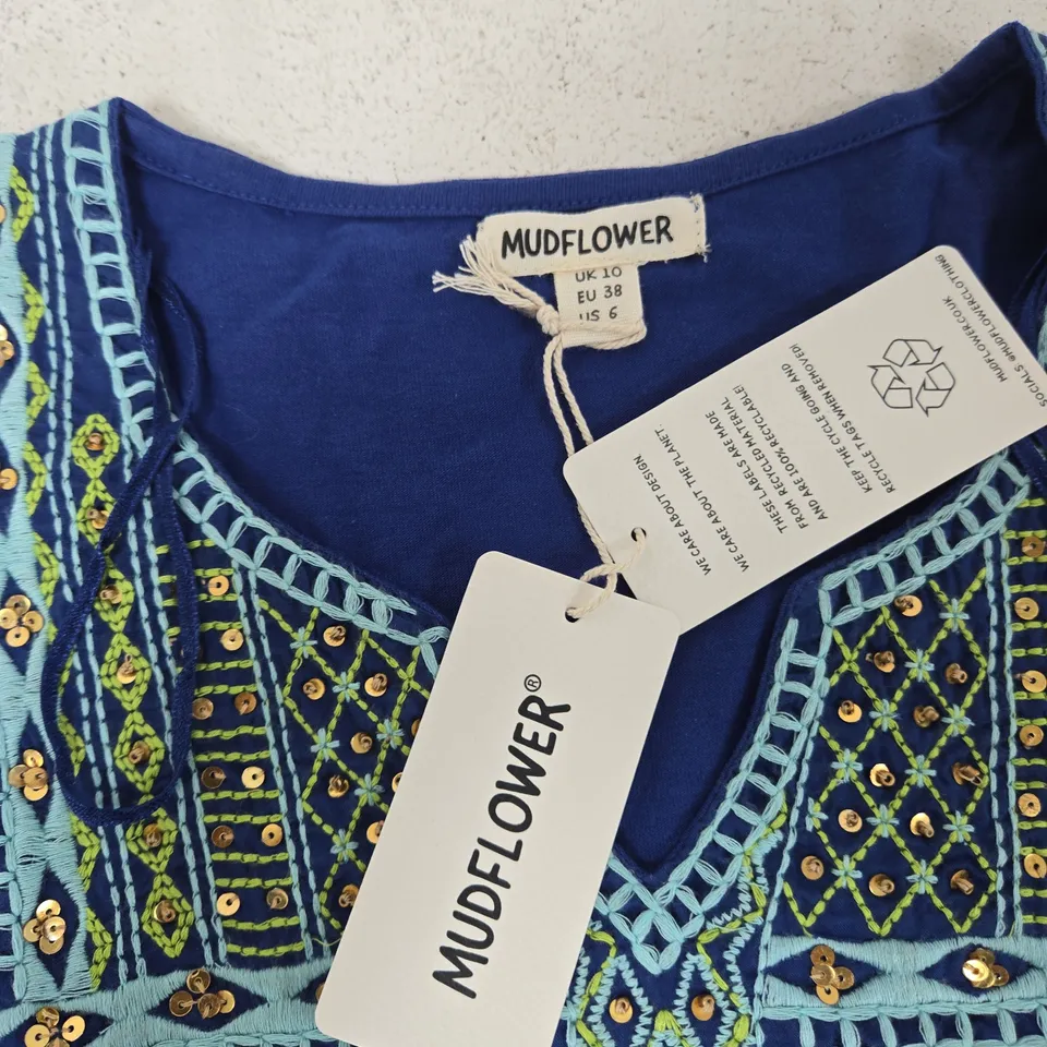 MUDFLOWER BLUE EMBROIDERED TUNIC TOP – UK 10