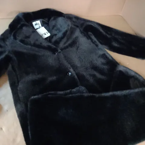 ZARA FAUC FUR BLACK COAT - S