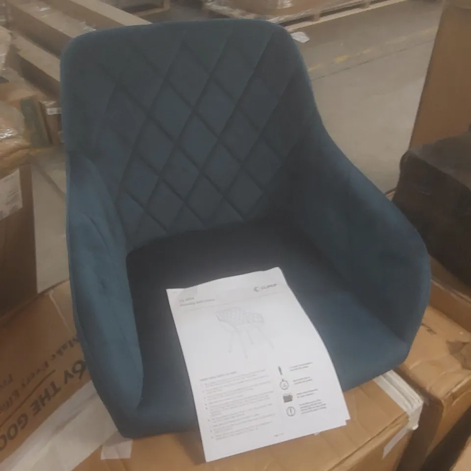 BOXED SET OF 2 DESIGNER BLUE VELVET UPHOLSTERED DINING CHAIRS 