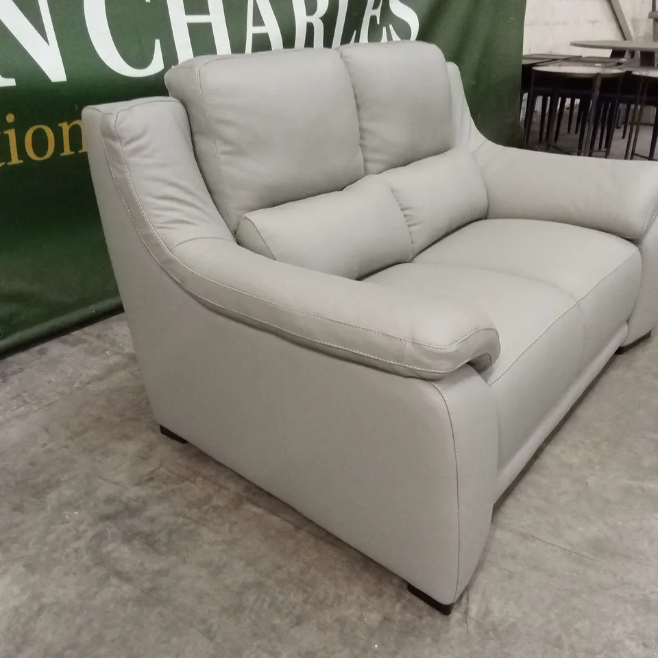 QUALITY DESIGNER ITALIAN MADE DEGANO 2 SEATER LEATHER SOFA - LIGHT GREY