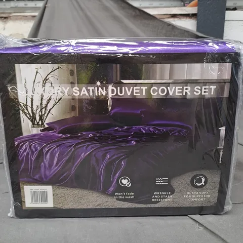 LUXURY SATIN DUVET COVER SET - PURPLE - DOUBLE