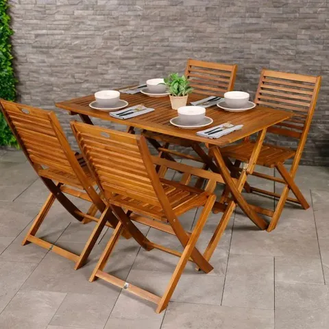 BOXED CHARLES BENTLEY FSC ACACIA HARDWOOD 5PC GARDEN FURNITURE SET - TABLE & 4 CHAIRS (3 BOXES)