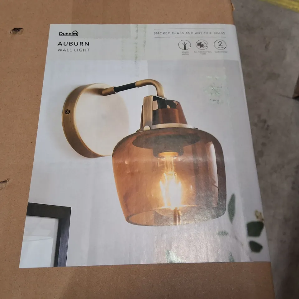BOXED DUNELM SMOKED GLASS AND ANTIQUE BRASS