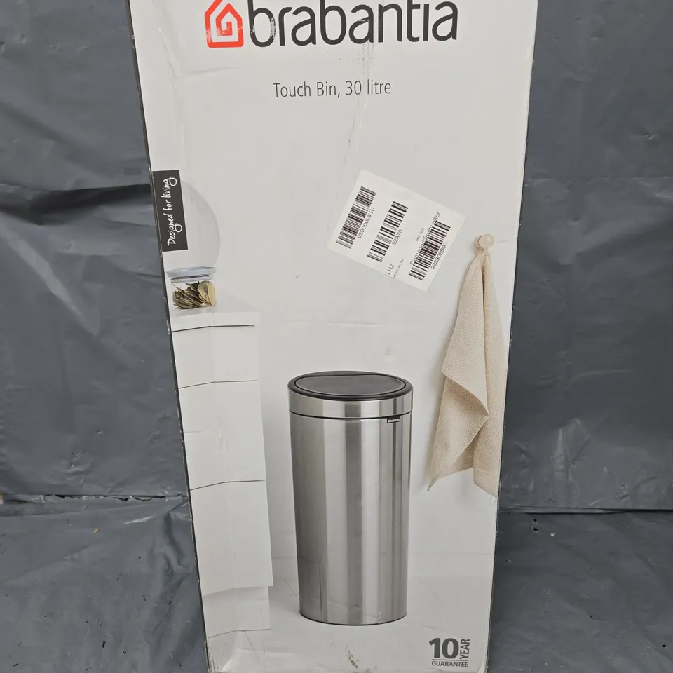 BOXED BRABANTIA 30-LITRE TOUCH BIN IN CONFIDENT GREY