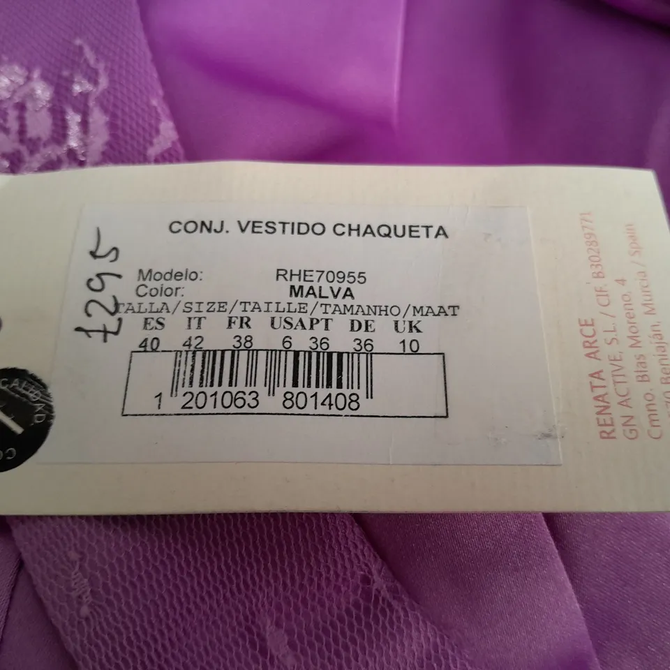 JOHN CHARLES BOW DETAIL EMBELLISHED OCCASIONAL DRESS AND JACKET SET IN PURPLE - 40