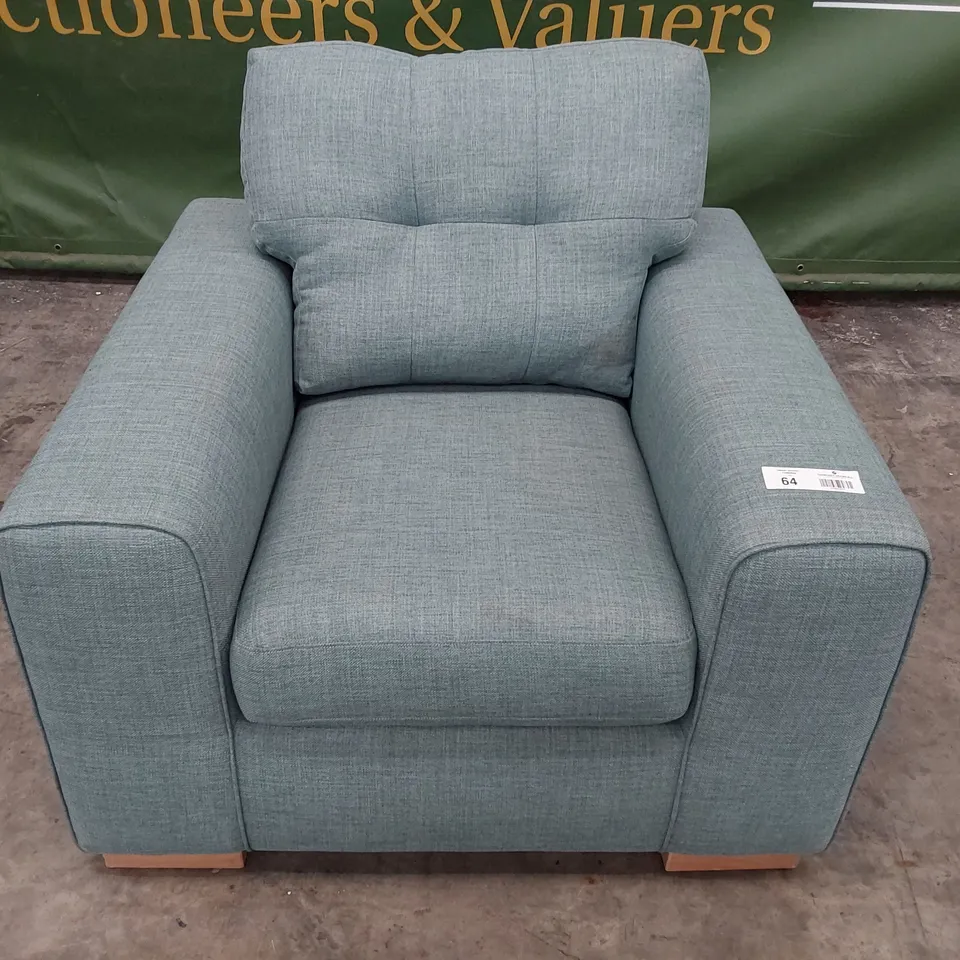 QUALITY DESIGNER EASY CHAIR DUCK EGG BLUE FABRIC