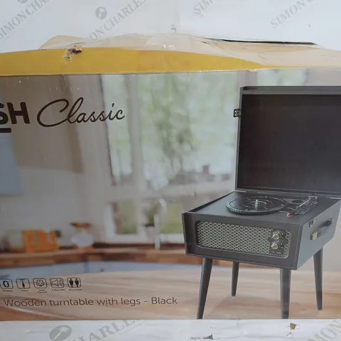 BOXED BUSH CLASSIC WOODEN TURNTABLE WITH LEGS IN BLACK