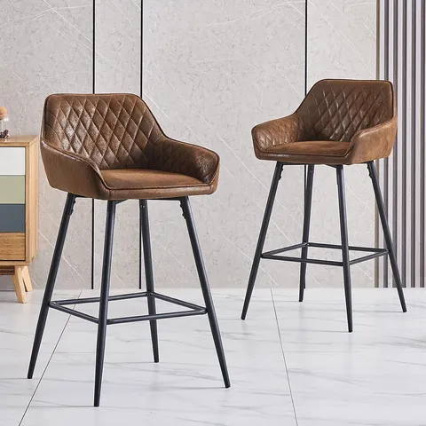 BOXED ROSSA 67CM VINTAGE SUEDE BAR STOOL WITH ARM -BROWN-