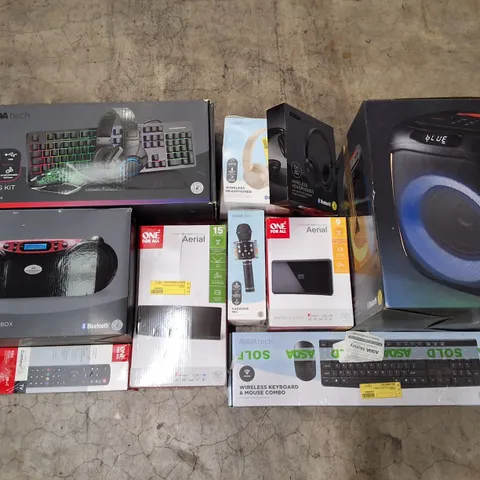 PALLET CONTAINING ASSORTED ELECTRICAL RETURNS INCLUDING GAMING KIT, BLUETOOTH CD BOOMBOX, AERIALS, KARAOKE MIC & HEADPHONES