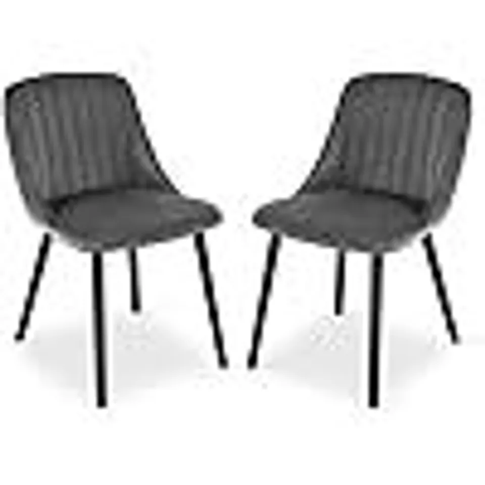 BOXED SET OF 2 VELVET DINING CHAIRS - DARK GREY WITH BLACK LEG