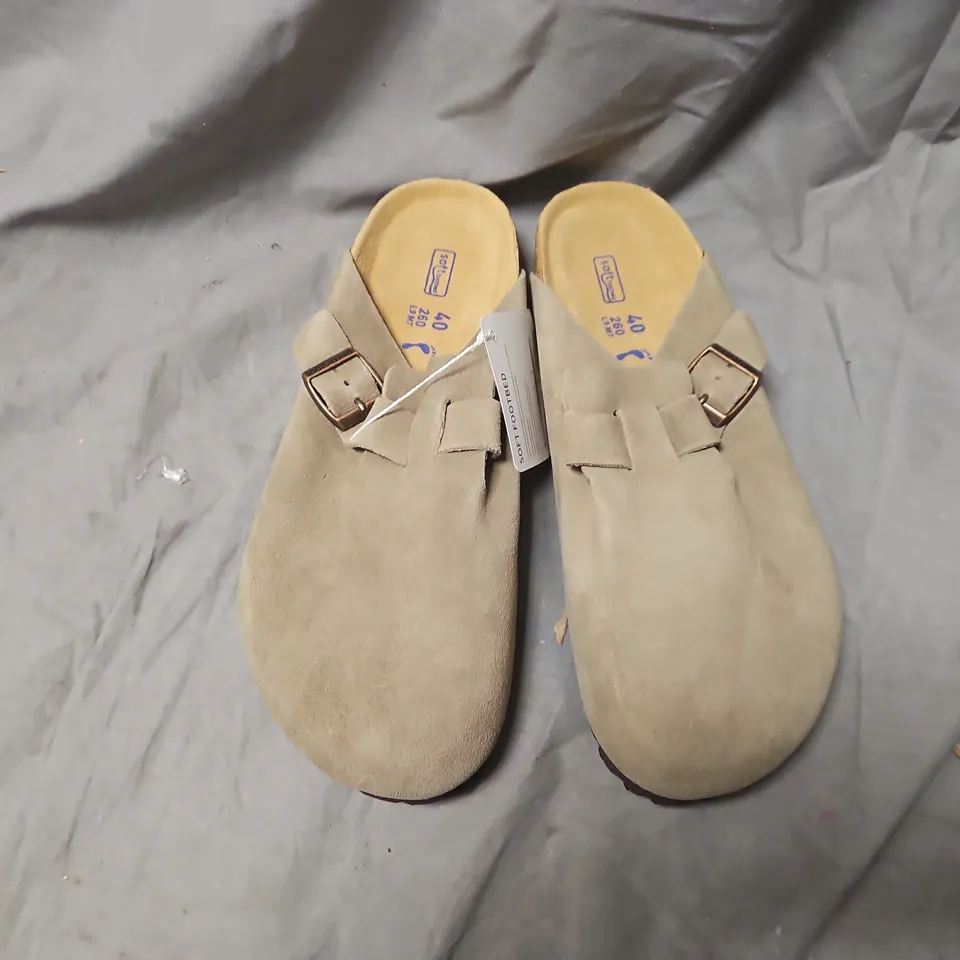 BIRKENSTOCK BOSTON BS TAUPE SUEDE SANDALS – UK 6 (EU 40)